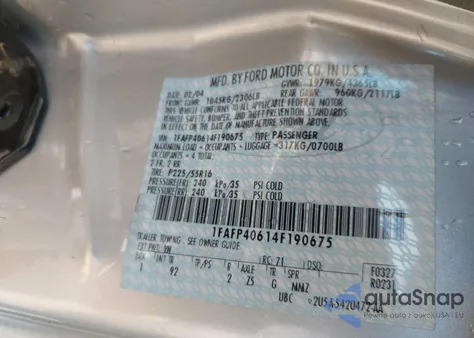 2004 Ford Mustang из США, поврежденный, VIN 1FAFP40614F190675